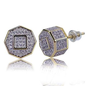 18K vergulde hiphop rapper Iced Out CZ zirkonia veelhoek oorknopjes volledige diamanten oorbel studs sieraden cadeaus voor jongens 3152