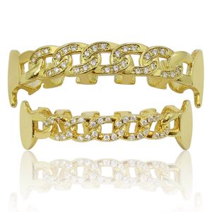 Plaqué or 18 carats glacé chaîne cubaine forme dents grilles Micro pavé cubique Zircon hommes corps bijoux cadeau