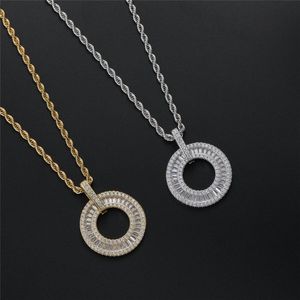 Iced Out Zircon Rond Pendentif Collier Or Argent Plaqué Hommes Chaîne Hip Hop Bijoux Cadeau