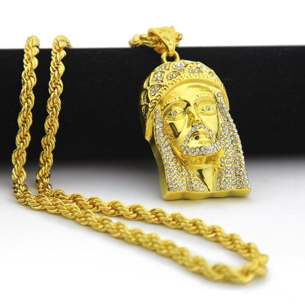 18K Plaqué Or JÉSUS Christ Pièce Tête Visage Hip Hop Pendentif Collier Charme Chaîne Pour Hommes et Femmes À La Mode Vacances Accessoires