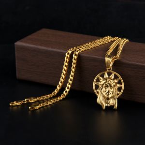 Tête de Jésus plaquée or 18 carats avec pendentif halo, collier avec pendentif en acier inoxydable