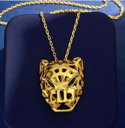 18K plaqué or tête de léopard pull longue chaîne colliers pour femmes designer goldcolor cuivre collier bijoux panthère avec vert 4977633