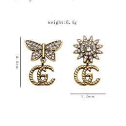 18K GOUD GOLD LUXury Brand Designers Letters Stud oorbellen Classical Geometric Women 925 Silver Butterfly Crystal Rhinestone Earring Wedding Party Joodlry