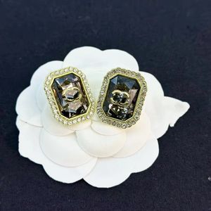 Boucles d'oreilles plaquées or 18 carats pour femmes, marque de luxe, stylistes, lettres, géométriques classiques, argent 925, strass, cristal