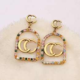 18K Vergulde Luxe Ontwerpers Letter Earring Stud Famous Women Fashion Style Rhinestone Geometry Earring Wedding Party Jewerlry Topkwaliteit 20style