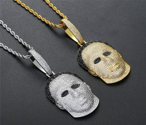 18K GOUD VERGELEGD MASK ketting hanger goud verzilverde ijsje uit Cz Bling Mens Hip Hop Necklace1642260