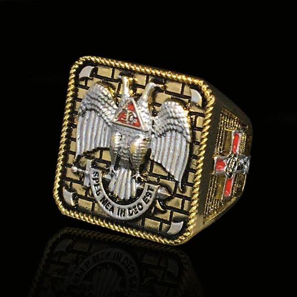 18K plaqué or maçonnique écossais 32 anneaux mode hommes antique maçon championnat bague bijoux plusieurs tailles 290x