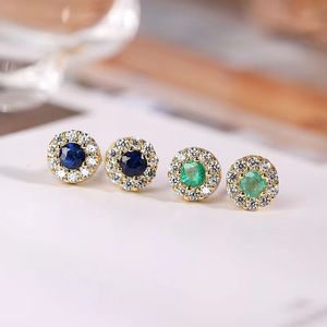 18K Vergulde Natuurlijke Saffier Zilver 925 Dames Sieraden Mini Gemston Emerald Oor Stud Bruiloft Oorbellen