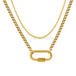 18K Vergulde Niet Vervagen Bezoedelen Sieraden Dubbel Gelaagde Cubaanse Ketting Karabijnhaak Clips Hanger Ketting voor Vrouwen