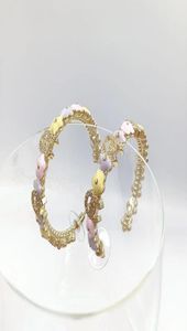 18k vergulde strass oorringen Verleidelijk paars lichtroze bloemvorm Modemerk designer oorbellen voor dames weddi3835754