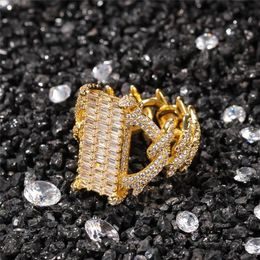 Anneaux plaqués or 18 carats avec pierre CZ glacé Cool Hiphop Ring Brand Design Luxe Hip Hop Bijoux Full Dimaond Cluster Rings309n
