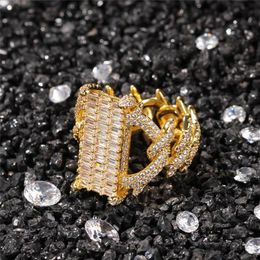 18K Vergulde Ringen Met CZ Steen Iced Out Cool Hiphop Ring Brand Design Luxe Hip Hop Sieraden Volledige Dimaond Cluster Rings262f