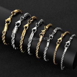 Braceletas de cadena de cuerda de oro de 18 km Pulseras de acero inoxidable para mujeres Moda dorada Cadena de cuerda retorcida República de joyería 3 4 5 6 mm