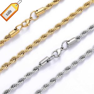 18k Plaqué Or Singapour Corde Chaîne 2mm 3mm 4mm 5mm En Acier Inoxydable Argent Twist lien Chaîne Collier Pour Hommes Femmes Bijoux