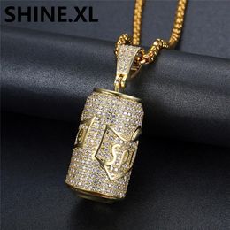 Collier avec pendentif en forme de canette de Soda plaqué or 18 carats, en Zircon cubique glacé, bijoux Hip Hop pour hommes, cadeau 222O