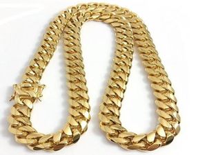 18K GOUD VERLAAGDE STAINESS STAAL 10 MM 12 MM 14 MM GOLIBSE MIAMI CUBAN LINK NILLACE MEN MEN PUNK COLLB KANK DUBBELE VEILIGHEID CLASP 18inch308594241