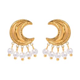 18k Pendientes de perlas de luna de acero inoxidable de acero inoxidable para mujeres que asisten a fiestas de banquetes Bodas el mejor regalo