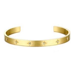 18K Vergulde Roestvrij Staal Niet Aantasting Gratis Water Proof Sieraden Sparkly North Cz Star Manchet Bangle Armband voor Vrouwen