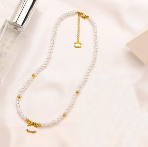 Collier avec pendentif en acier inoxydable plaqué or 18 carats pour femmes, haut de gamme, marque de styliste, colliers avec lettres C, chaînes de perles d'imitation, bijoux de mariage, cadeaux d'amour0Q2K