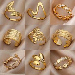 18K vergulde roestvrijstalen stalen ringen voor vrouwen French Hollow Out geometrische open ring vrouwelijke sieraden 231221