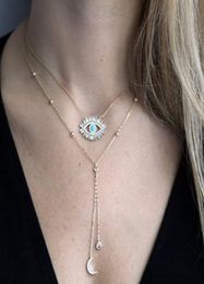 Collier mauvais œil turc plaqué or 18 carats, cadeau fille chanceuse, Baguette, zircone cubique, géomstone turquoise, bijoux mauvais œil de qualité supérieure6966034