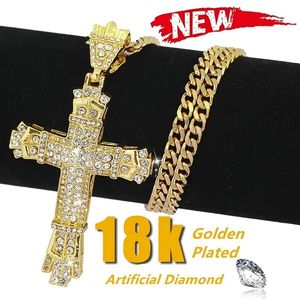 18K vergulde Vintage Vintage Men's Cross Necklace: Stijlvolle Rhinestone Pendant Antique Chain voor een Hip Hop-look