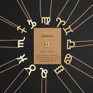 Collier Zodiaque Plaqué Or 18K Bijoux Astrologie en Acier Inoxydable pour Femmes Filles Pendentif Constellation 12 avec Message Carte Cadeau d'Anniversaire