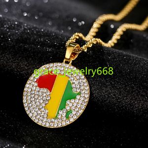 18k gouden strass hiphop Afrika Guinea kaart hanger ketting voor mannen en vrouwen kristal guinea vlag ketting