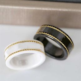 Bague en or 18 carats avec pierres, bagues simples avec lettres pour femmes et Couples, matériau en céramique de qualité, bijoux à la mode, fourniture 222P