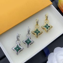 18k gouden zilveren oorbellen luxe ontwerper Crystal Floral Ear Stud Malachite Flower Bloemen Hoop oorbellen voor vrouwen Fashion sieraden Accessoires Huwelijksfeestje Gift