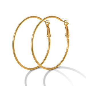 18K Goud Verzilverd Roestvrijstaal Glad Big Hoop Oorbellen Clip Earring Voor Vrouwen Ronde Cirkel Oorbellen Bruiloft Verjaardag Sieraden Loop Oorbellen