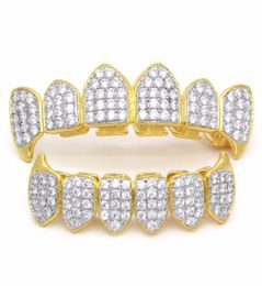 Set di grillz superiore e inferiore placcato in argento oro 18 carati Set di griglie per denti per bocca di alta qualità Gioielli per il corpo da uomo8921215