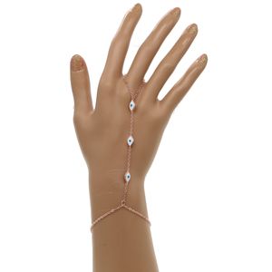 18K Goud Zilver Rose Vergulde 3 Kleur Wit Emaille Leuke Evil Eye Link Chain Mode-sieraden Hand Armband Slave Armband met Ring