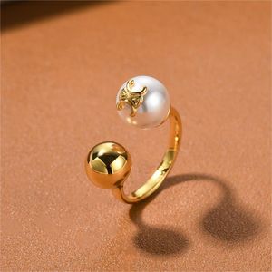 18K GOUD Simple Bead Open Designer Ring For Women Brand Luxe Pearl Ball Chinese vinger Moissanite Engagement Wedding Love Rings Anillos Jewelry