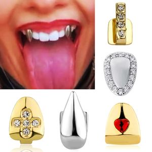 18K gouden enkele roos tand Grillz beugel punk hip hop CZ zirkonia kruis tanden tandheelkundige mond Fang grills tand Cap cosplay Halloween vampier rapper lichaam sieraden