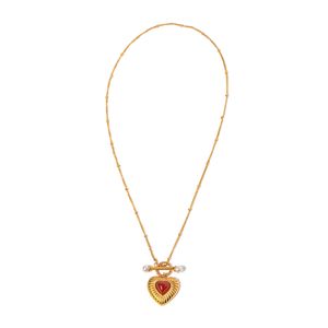 18K Goud roestvrij staal Red Agate hart ketting voor vrouwen van Pearl Buckle Party Bruiloft Travel sieraden Gratis verzending