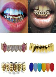 Bretelles de dents en or 18 carats Punk Hip Hop diamant multicolore dents inférieures personnalisées Grillz bouche dentaire Fang Grills capuchon de dent Vampire Rapper7773637