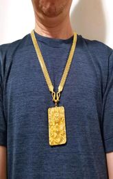 18 Karat goldfarbene Herren-Halskette mit Anhänger „Drache“ in einer Kettenbreite von 10 mm und 11 mm für Geschenkschmuck5895775