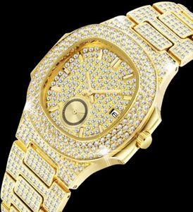 Montres en or 18 carats pour hommes de luxe plein de diamants Men039s montre de mode montres à quartz AAA CZ Hip Hop glacé horloge masculine reloj1012287