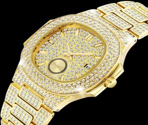 Montres en or 18K pour hommes Luxury Full Diamond Men039s Regardez des montres-bracelets de quartz aaa cz hip hop glacé out how reloj9366509