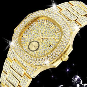 Montres en or 18 carats pour hommes de luxe plein de diamants montre pour hommes montres à Quartz de mode AAA CZ Hip Hop glacé horloge masculine reloj3248