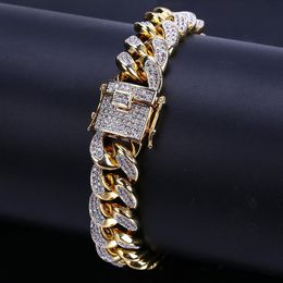Or blanc 18 carats Glacé CZ Zircone Miami Bracelet à maillons cubains 10 14 18 mm Rappeur Hip Hop Curb Bijoux Cadeaux pour garçons Who277B