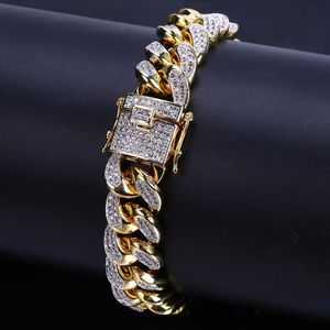 18k goud wit goud Iced Out CZ Zirconia Miami Cubaanse schakelarmband 10 14 18 mm Rapper hiphop Curb sieraden cadeaus voor jongens Who308S