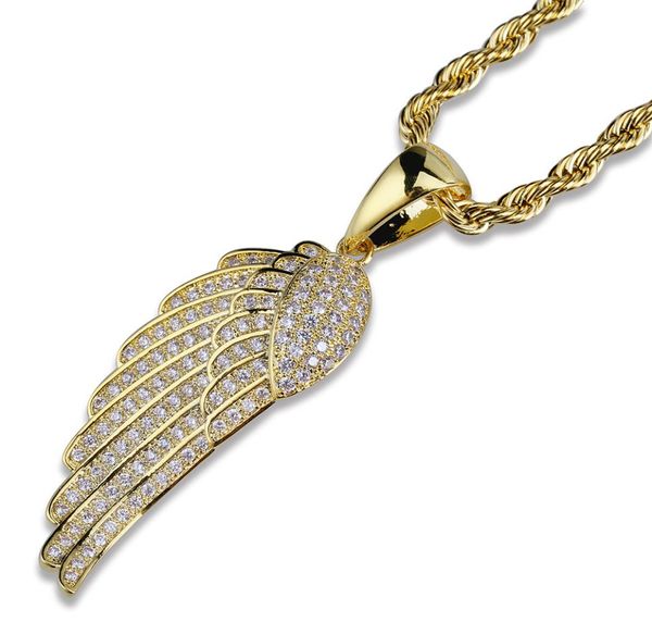 18K Or Blanc Or Glacé CZ Zircone Amoureux Aile D'ange Collier Chaîne Hip Hop Plume Aile Rappeur Bijoux Cadeaux pour Co5740874