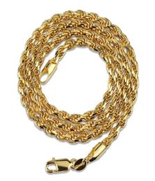18 carats d'or en or blanc plaqué 925 Collier de chaîne en argent sterling 3 mm 18quot 22quot chaîne de corde Hip Hop Jielch Rappement Gift5265445
