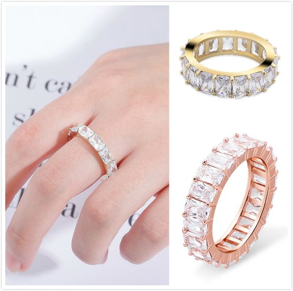 Or blanc 18 carats plaqué or blanc CZ carré complet zircone cubique bagues glacées baguette bling diamant hip hop rappeur bijoux cadeaux pour hommes femmes