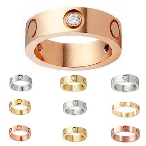 18K Liefdesring Designerringen Hartbandringen Heren Dames Paar Sieraden Titanium Stalen Trouwringen Klassiek Goud Zilver Rose Kleur Schroef Met diamanten Maat 5-12