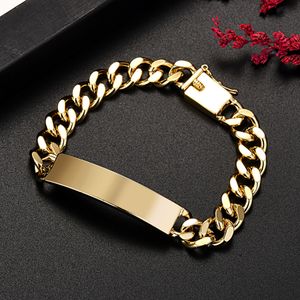 Bracelet chaîne latérale pour homme et femme plaqué or véritable 18 carats 10 mm