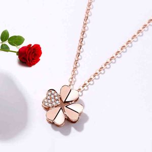 18k vergulde rose gouden klaver ketting vrouwen 925 sterling zilveren kleur ketting hanger hoofdtooi cadeau