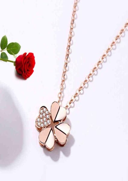 Collier trèfle plaqué or Rose 18 carats pour femmes, pendentif en chaîne de couleur argent Sterling 925, coiffure, cadeau 4674253